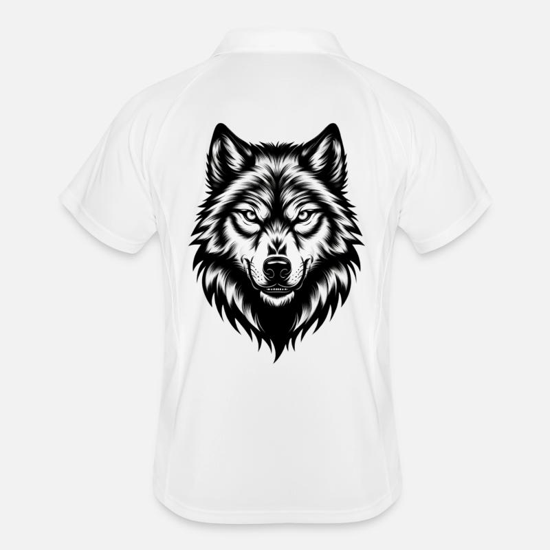 Wilder Wolfskopf – Black & White Männer Polo atmungsaktiv