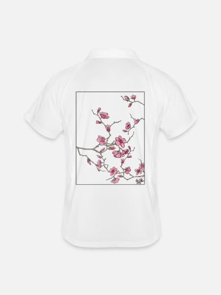 Kirschblüten Florales Design - Männer Polo atmungsaktiv - Weiß/Navy - Hinten