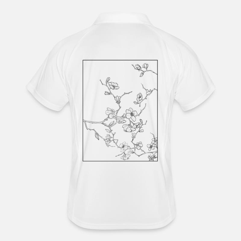 Floral Design Cherry Blossom Outline Black Men's Polo breathable