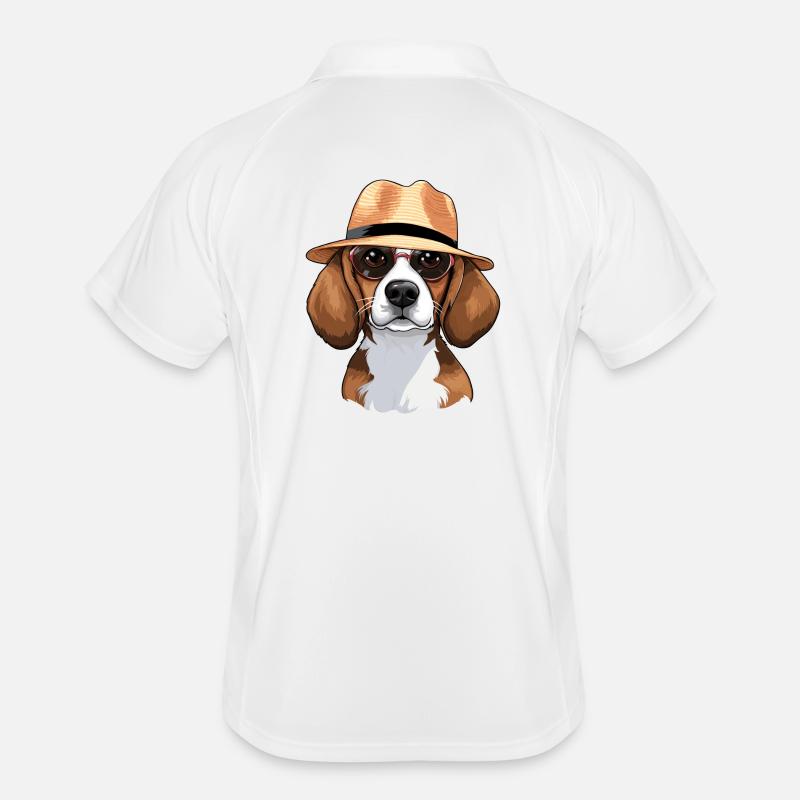 Cavalier Re Carlo, Beagle, Cane - Polo traspirante per uomo - bianco/navy
