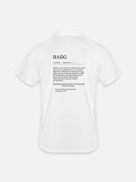 Unispruch "BAföG" Student Geschenk, Studenten - Männer Polo atmungsaktiv - Weiß/Navy - Hinten