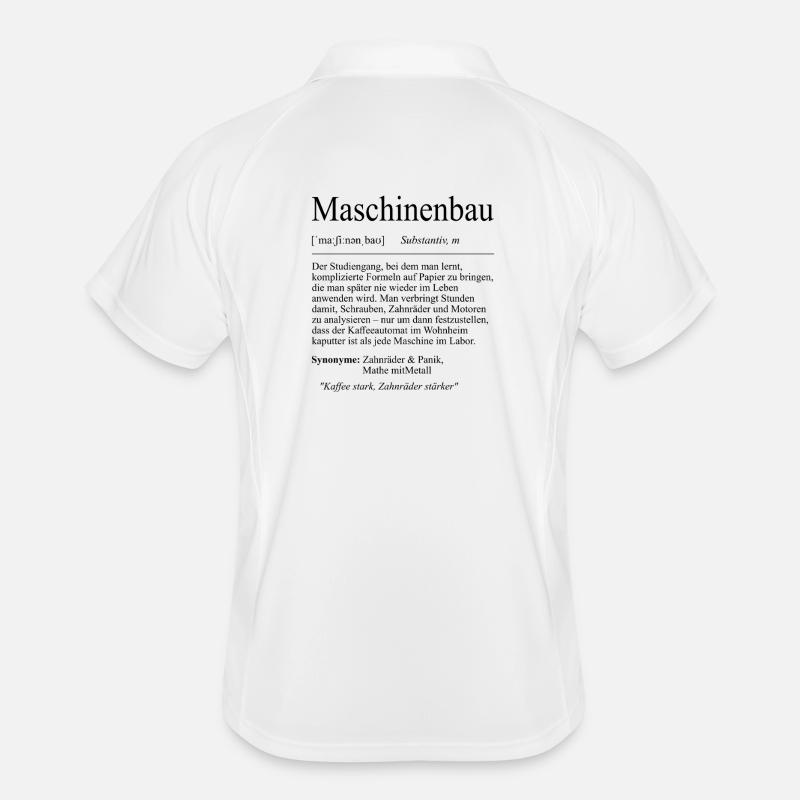 Unispruch "Maschinenbau" Geschenk, Studenten - Männer Polo atmungsaktiv - Weiß/Navy