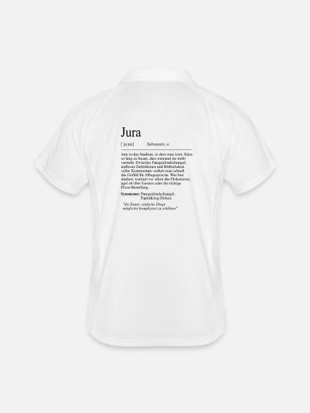 Unispruch "Jura" Student Geschenk, Studenten - Männer Polo atmungsaktiv - Weiß/Navy - Hinten