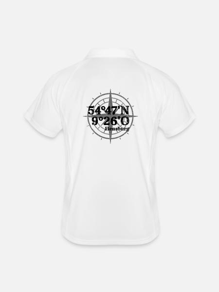 Flensburg Koordinaten Souvenir - Männer Polo atmungsaktiv - Weiß/Navy - Hinten