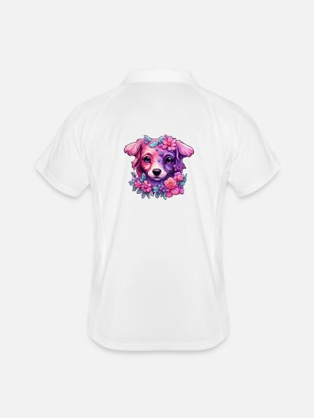 Floral dog motif in pastel colours - Men's Polo breathable - white/navy - Back