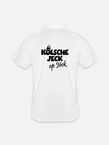 Kölsche Jeck op Jöck Kölsch Köln - Männer Polo atmungsaktiv - Weiß/Navy - Hinten