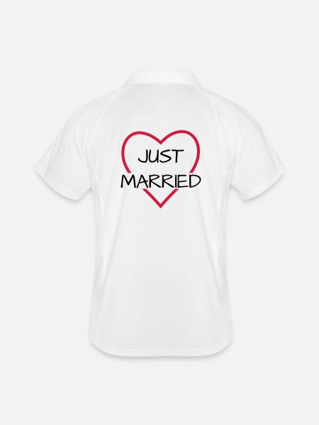 Just married heart wedding partner look - Men's Polo breathable - white/navy - Back