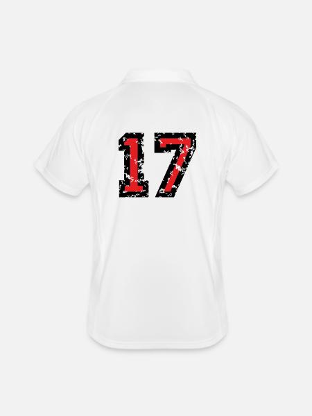 Zahl 17 - Nummer 17 (Vintage Rot) Nr.17 - Männer Polo atmungsaktiv - Weiß/Navy - Hinten