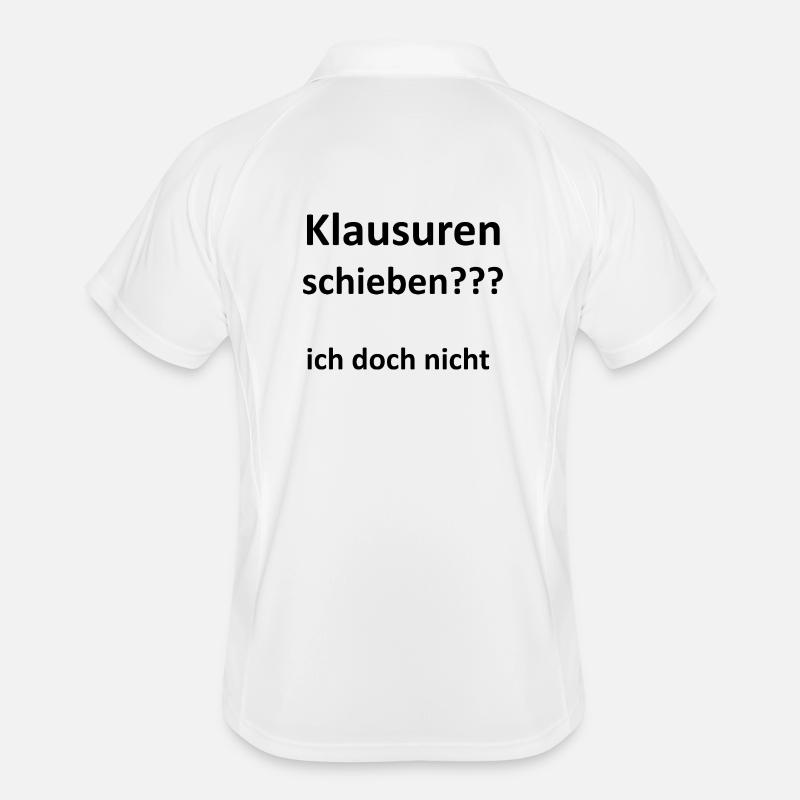 Unispruch "Klausuren schieben" Geschenk, Studenten - Männer Polo atmungsaktiv - Weiß/Navy