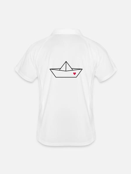 Boot Papier Schiff Herz I Hafen Liebe Geschenk - Männer Polo atmungsaktiv - Weiß/Navy - Hinten