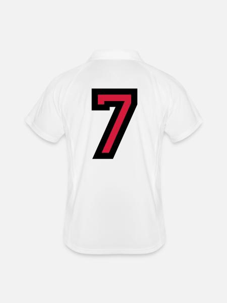 Zahl 7 - Nummer 7 (Rot) Nr. 7 - Männer Polo atmungsaktiv - Weiß/Navy - Hinten