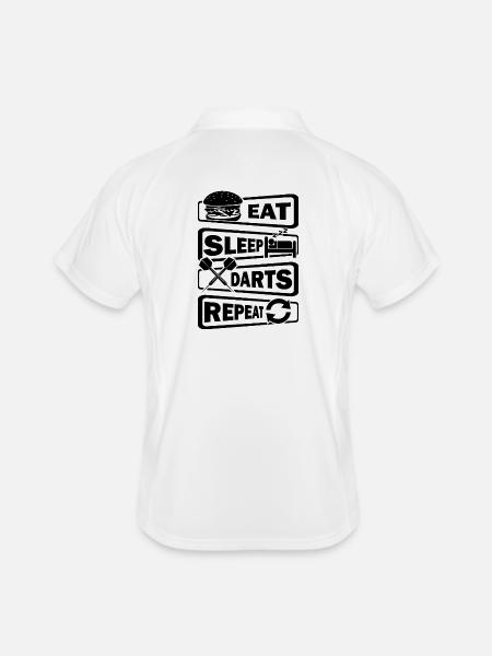 Dart,Darts,Eat Sleep Darts Repeat - Männer Polo atmungsaktiv - Weiß/Navy - Hinten
