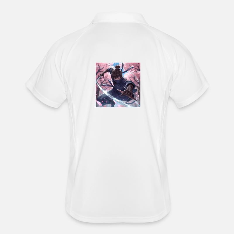 Ninja in the cherry blossom forest Men's Polo breathable