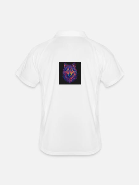 Neon Wolf Kopf Kunst - Männer Polo atmungsaktiv - Weiß/Navy - Hinten