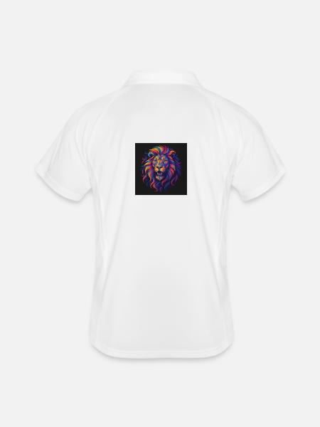 Neonfarben Löwenkopf Kunstwerk - Männer Polo atmungsaktiv - Weiß/Navy - Hinten