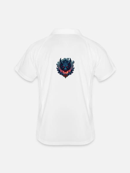 Shadow Oni – Japanischer Dämonenwolf - Männer Polo atmungsaktiv - Weiß/Navy - Hinten