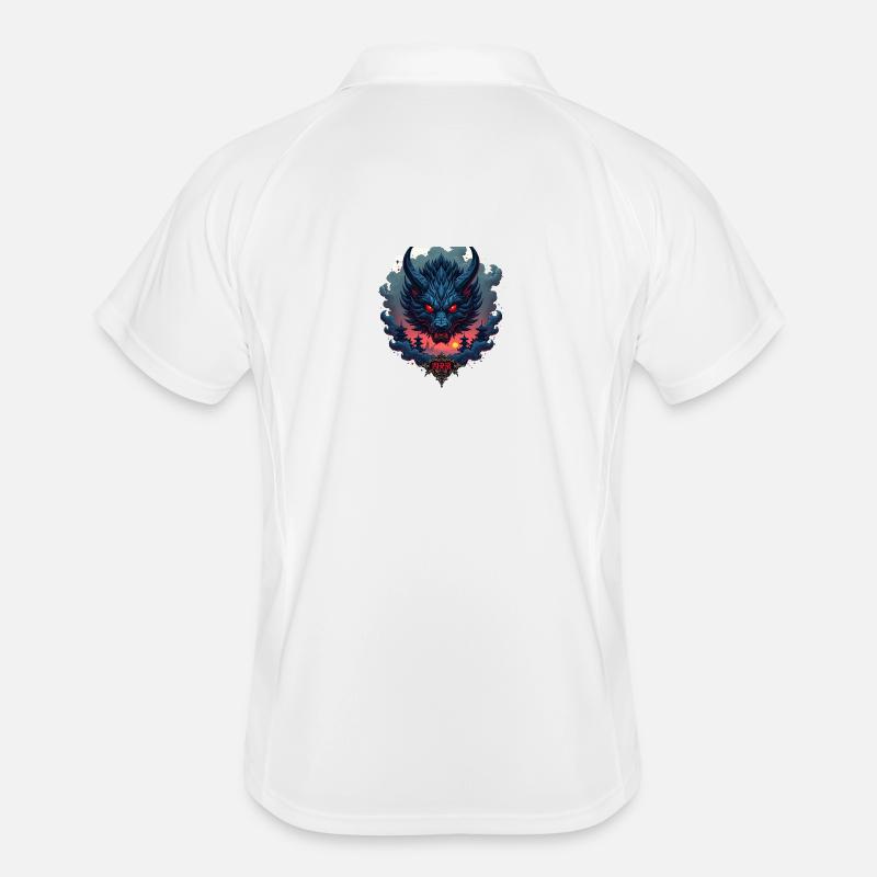 Shadow Oni – Japanischer Dämonenwolf - Männer Polo atmungsaktiv - Weiß/Navy