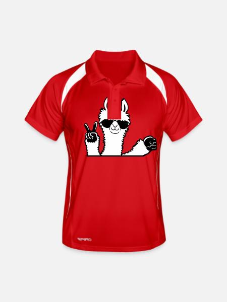 Lama Sonnenbrille Peace Fist Pump Team Begrüßung - Männer Polo atmungsaktiv - Rot/Weiß - Vorne