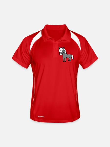 Horse Bob Hair Hairstyle Pony Foal Cute Comic - Men's Polo breathable - red/white - Front