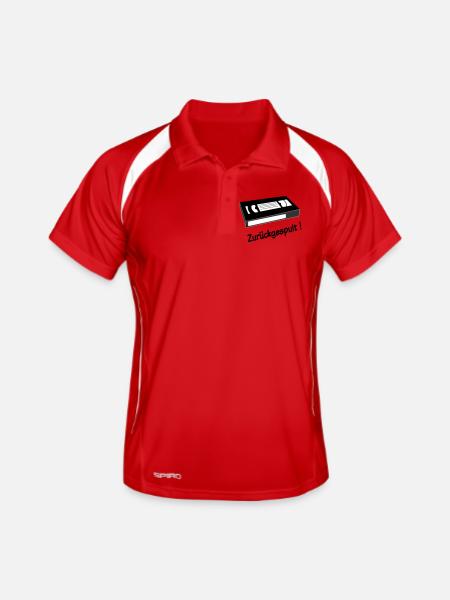 Zurueckgespult - Männer Polo atmungsaktiv - Rot/Weiß - Vorne