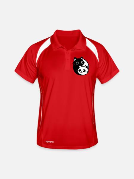 Ying Yang Katzenporträt  - Männer Polo atmungsaktiv - Rot/Weiß - Vorne