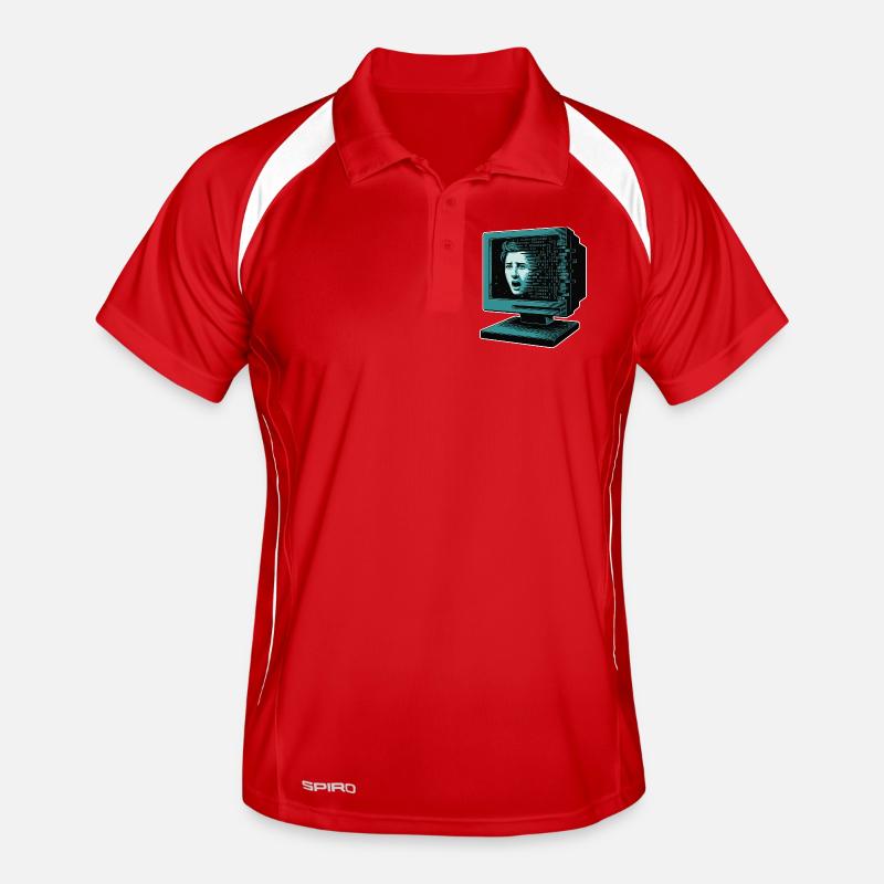 Retro-Computer Schrecken-  Retroglitch KI - Männer Polo atmungsaktiv - Rot/Weiß