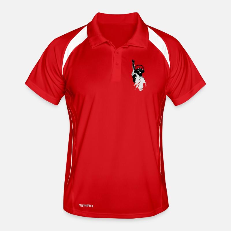 DJane Lady Liberty mit Kopfhörer - Männer Polo atmungsaktiv - Rot/Weiß