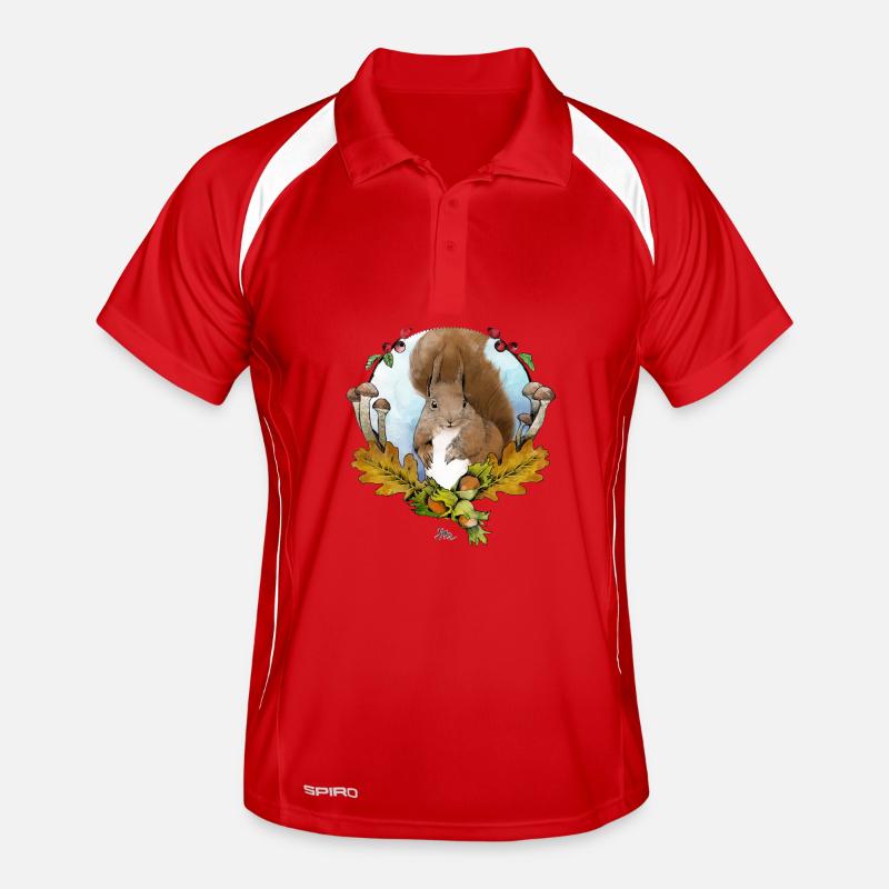 Eichhörnchen im Herbst - Männer Polo atmungsaktiv - Rot/Weiß