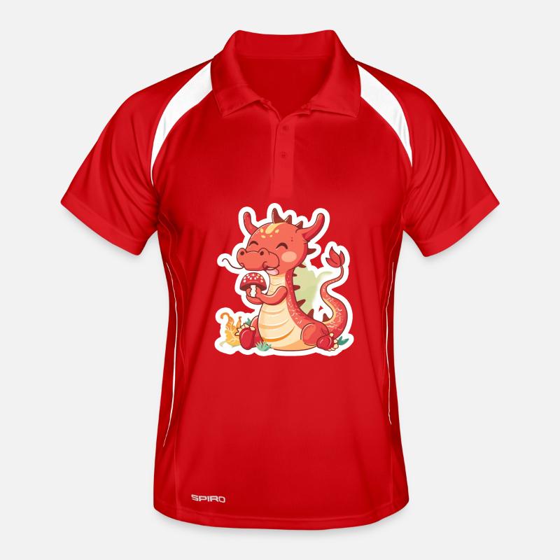 Petit dragon chinois mangeant un champignon Polo respirant Homme