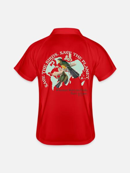 Save the birds. Save the planet. - Männer Polo atmungsaktiv - Rot/Weiß - Hinten