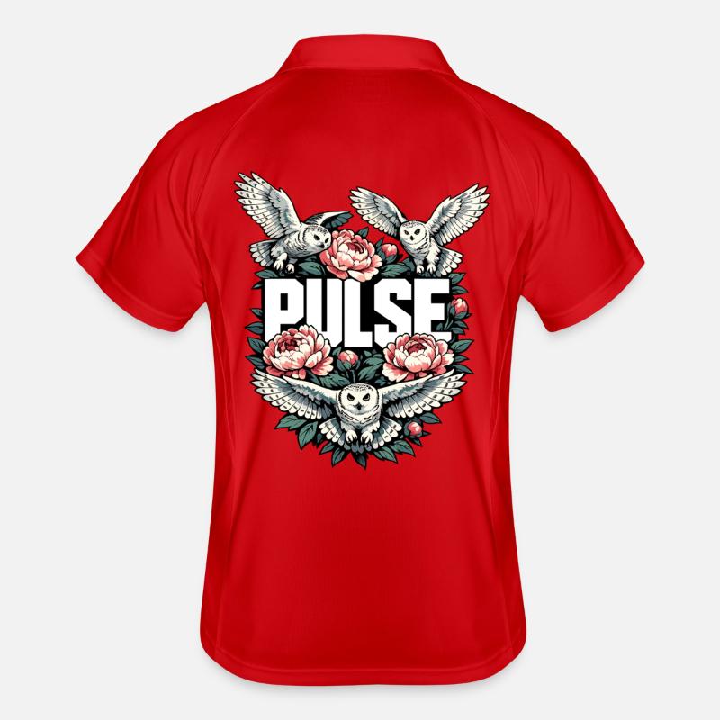 PULSE Eulen und Pfingstrosen Natur Motiv Männer Polo atmungsaktiv
