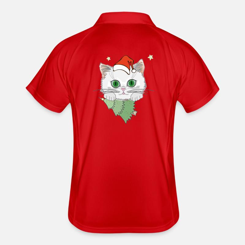 Katze mit Weihnachtsbaum Männer Polo atmungsaktiv