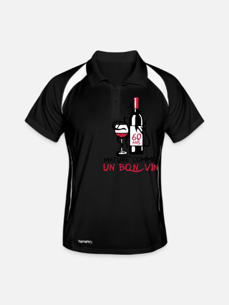 60 ans mature bouteille vin anniversaire - Polo respirant Homme - noir/blanc - Devant