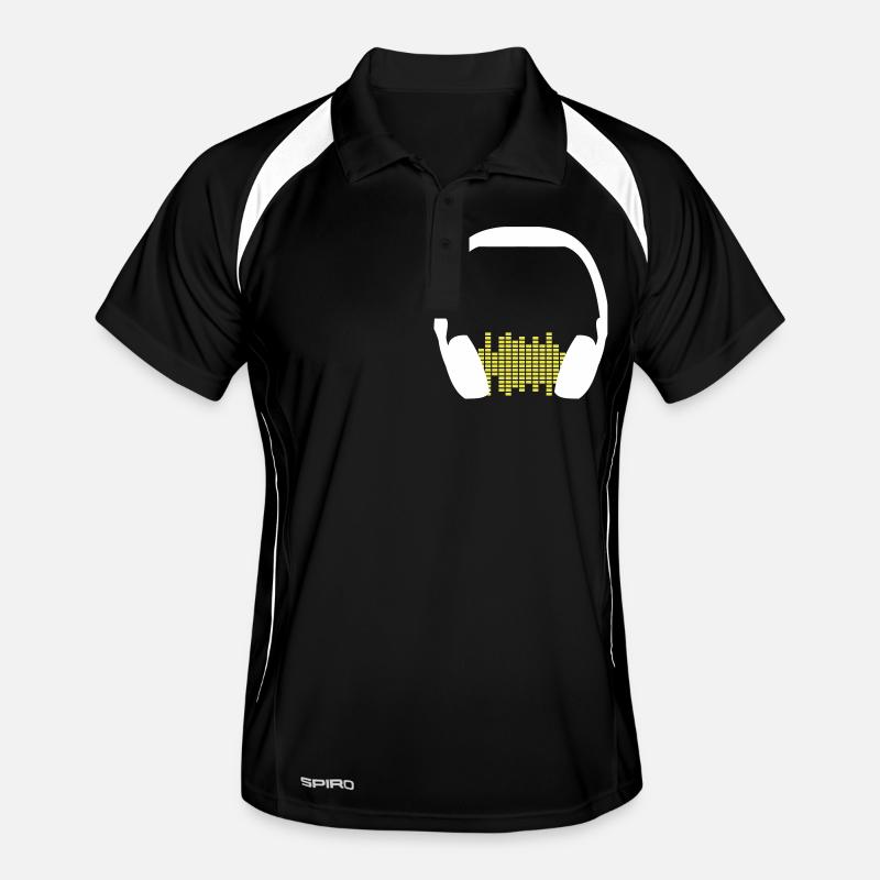 Headphones Techno Music Party Equalizer Waves Logo Men's Polo breathable