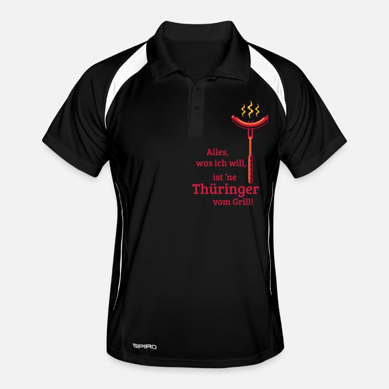 Eine Thüringer vom Grill! (3C) - Männer Polo atmungsaktiv - Schwarz/Weiß