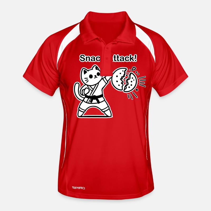 Karate Cat punching a cookie - Snack Attack Design Men's Polo breathable