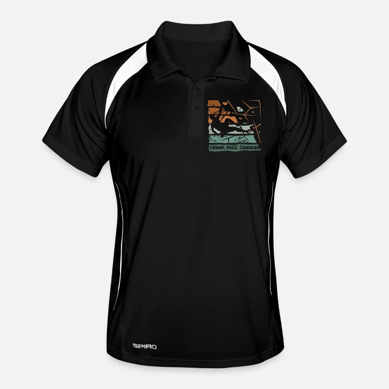 Bouldern – Crimp. Pull. Conquer. - Männer Polo atmungsaktiv - Schwarz/Weiß