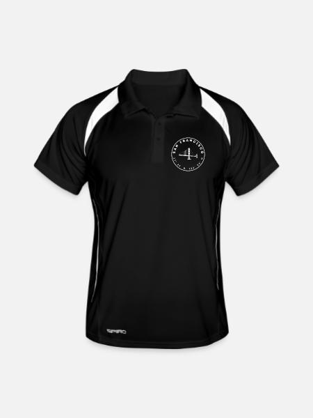 San Francisco - Golden Gate Bridge und Koordinaten - Männer Polo atmungsaktiv - Schwarz/Weiß - Vorne