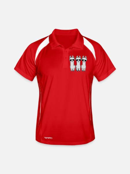 Drei Coole Lamas Reihe Sonnenbrille Lustig Tier - Männer Polo atmungsaktiv - Rot/Weiß - Vorne