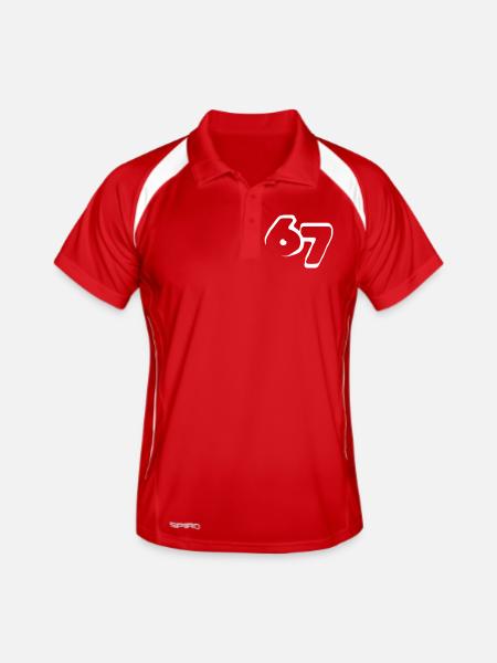 67 « six sept » tirés - Polo respirant Homme - rouge/blanc - Devant