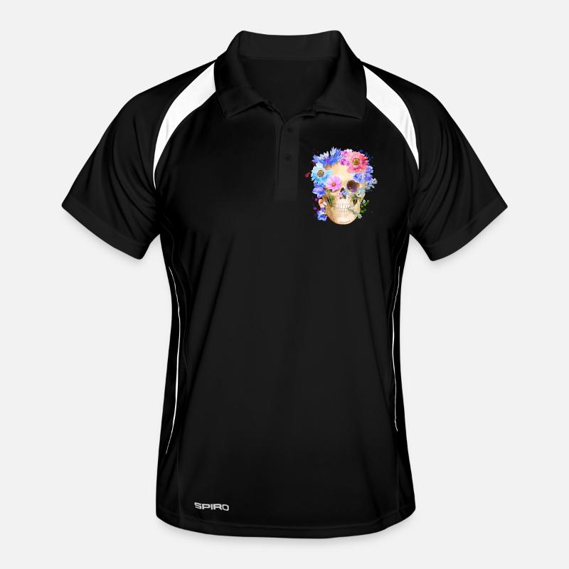 Crâne coloré avec des fleurs de pavot Polo respirant Homme