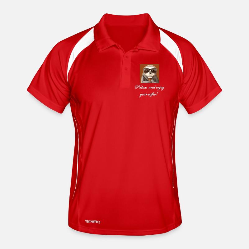 Sloth drinking coffee. Men's Polo breathable