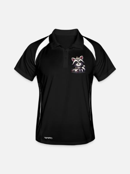 Verspieltes Waschbär-Design für Kinder - Männer Polo atmungsaktiv - Schwarz/Weiß - Vorne