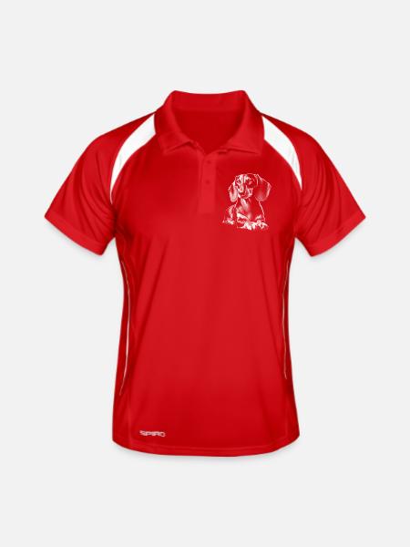 Cute Dachshund in Lying Pose in Drawing Style - Men's Polo breathable - red/white - Front