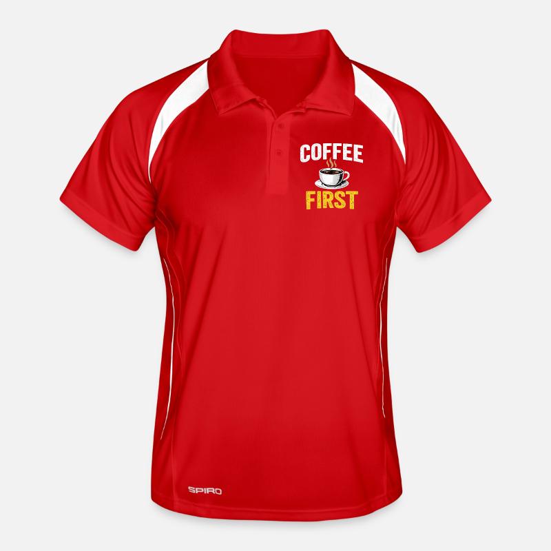 Coffee First – Funny Coffee Lover T-Shirt-Design Männer Polo atmungsaktiv