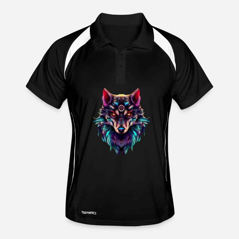 Wolf’s Head Synthwave Wolf - Polo respirant Homme - noir/blanc