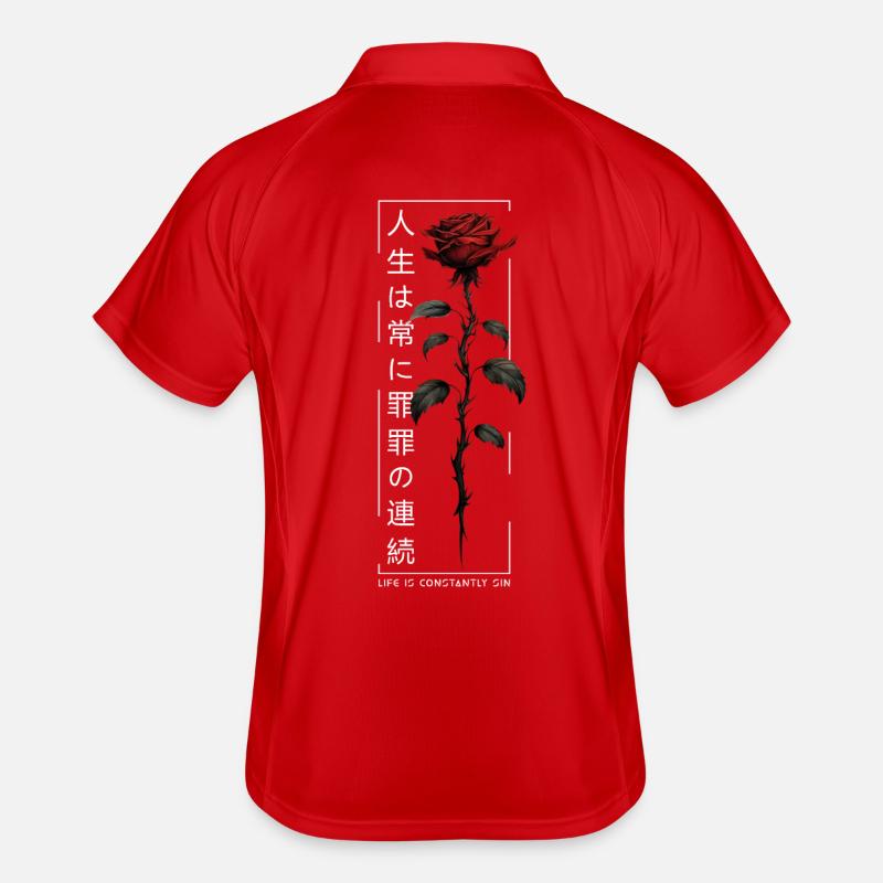 Life Is Constantly Sin Rose Japanese Script Men's Polo breathable