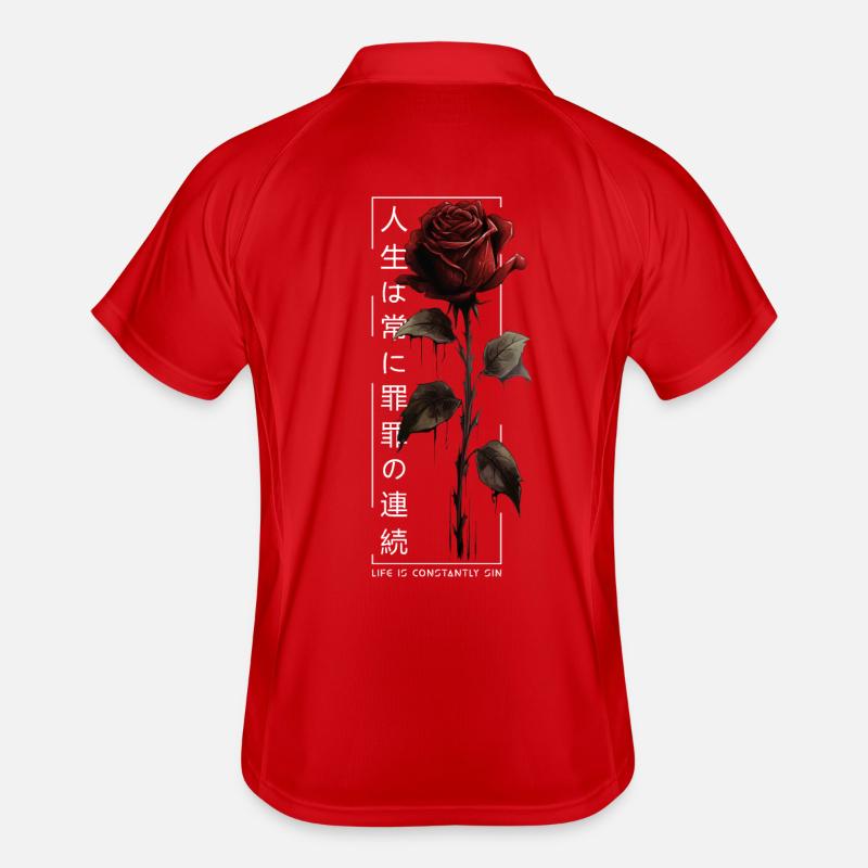 Life Is Constantly Sin Rose Japanese Script Men's Polo breathable