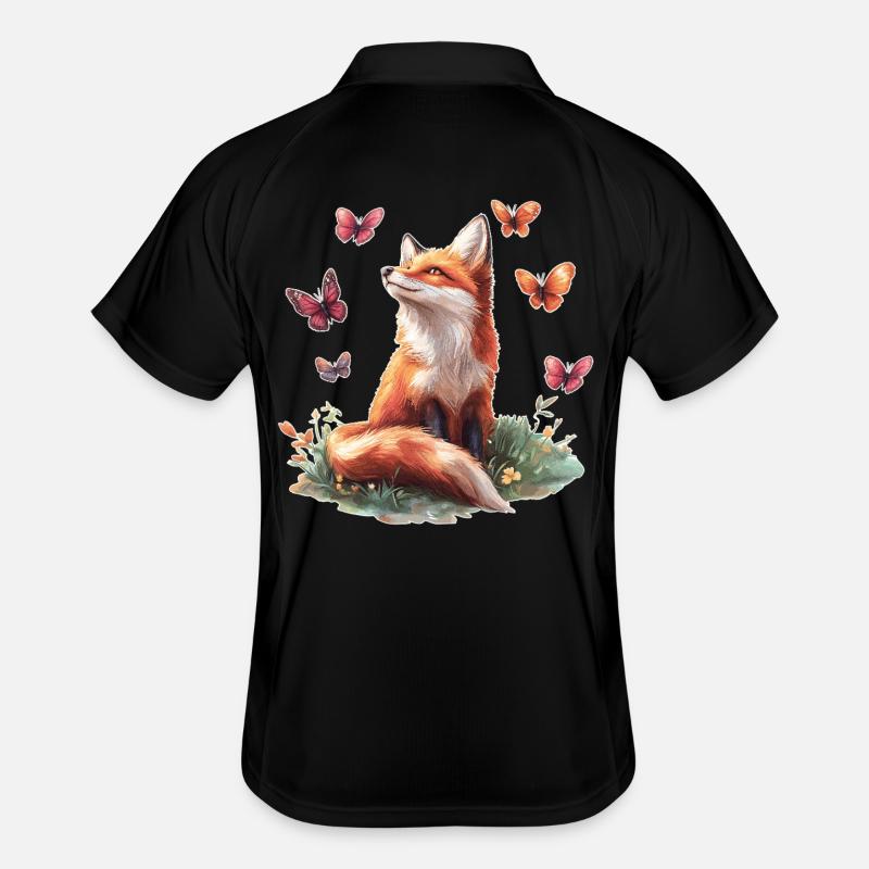 Fuchs mit Schmetterlingen - Männer Polo atmungsaktiv - Schwarz/Weiß