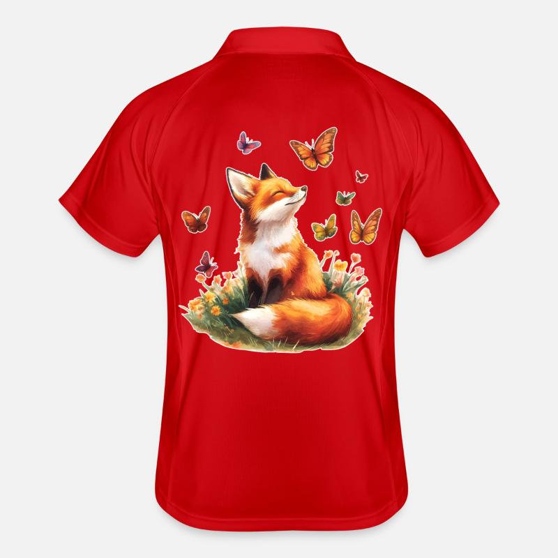 Renard avec des papillons Polo respirant Homme